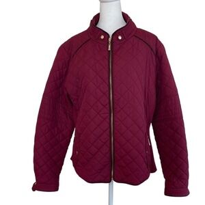 Active USA Womens Quilted Jacket Burgundy Zip Front Mock Neck J7410 Size 1XL